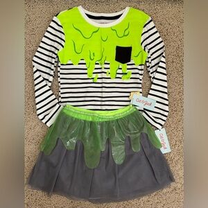 NWT New Cat & Jack Halloween Slime Shirt & Skirt Outfit Girls S Small 6/6X